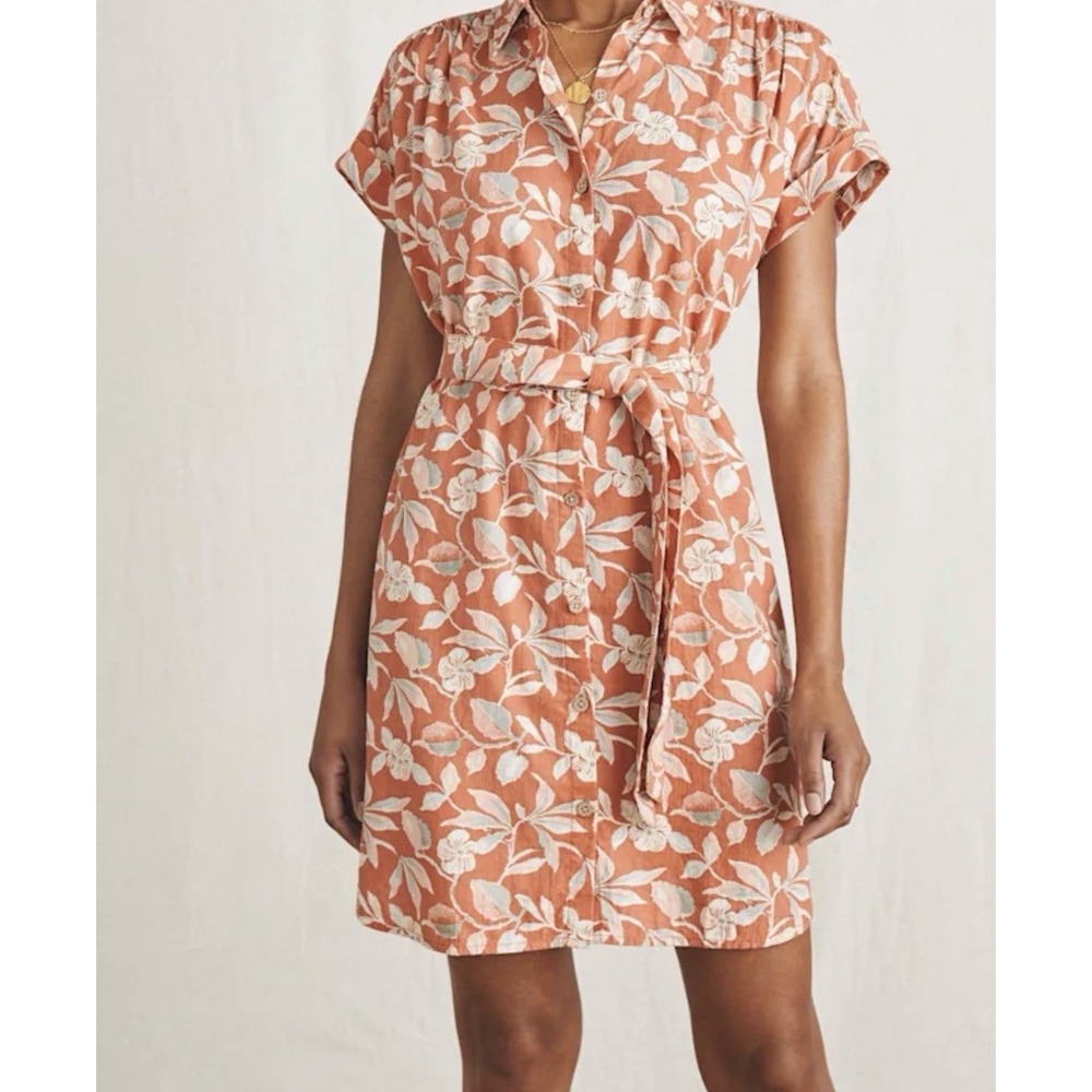 Faherty Breeze Shirtdress Womens M Ginger Floral Linen Blend Belted Preppy